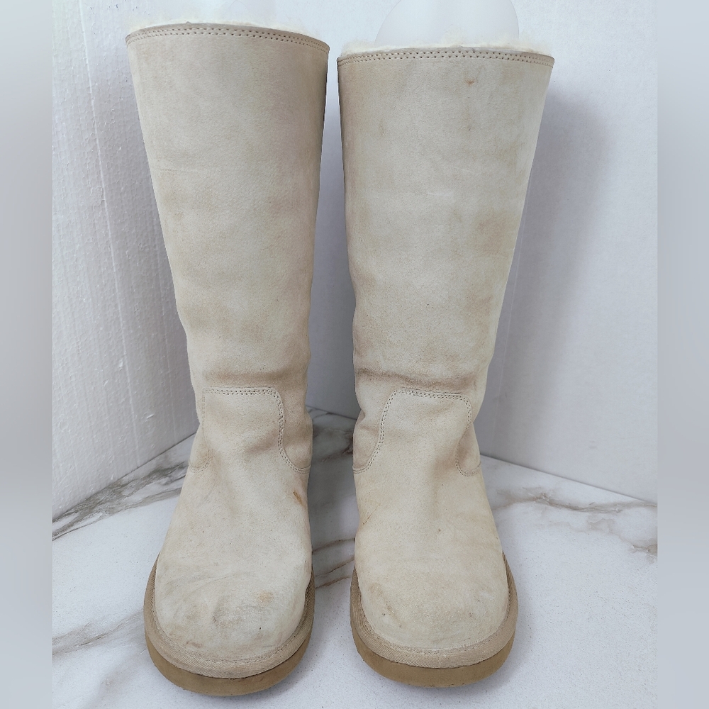 UGG Tall Lace-Back Shearling Boots in Light Beige/Cream - Picture 8 of 14